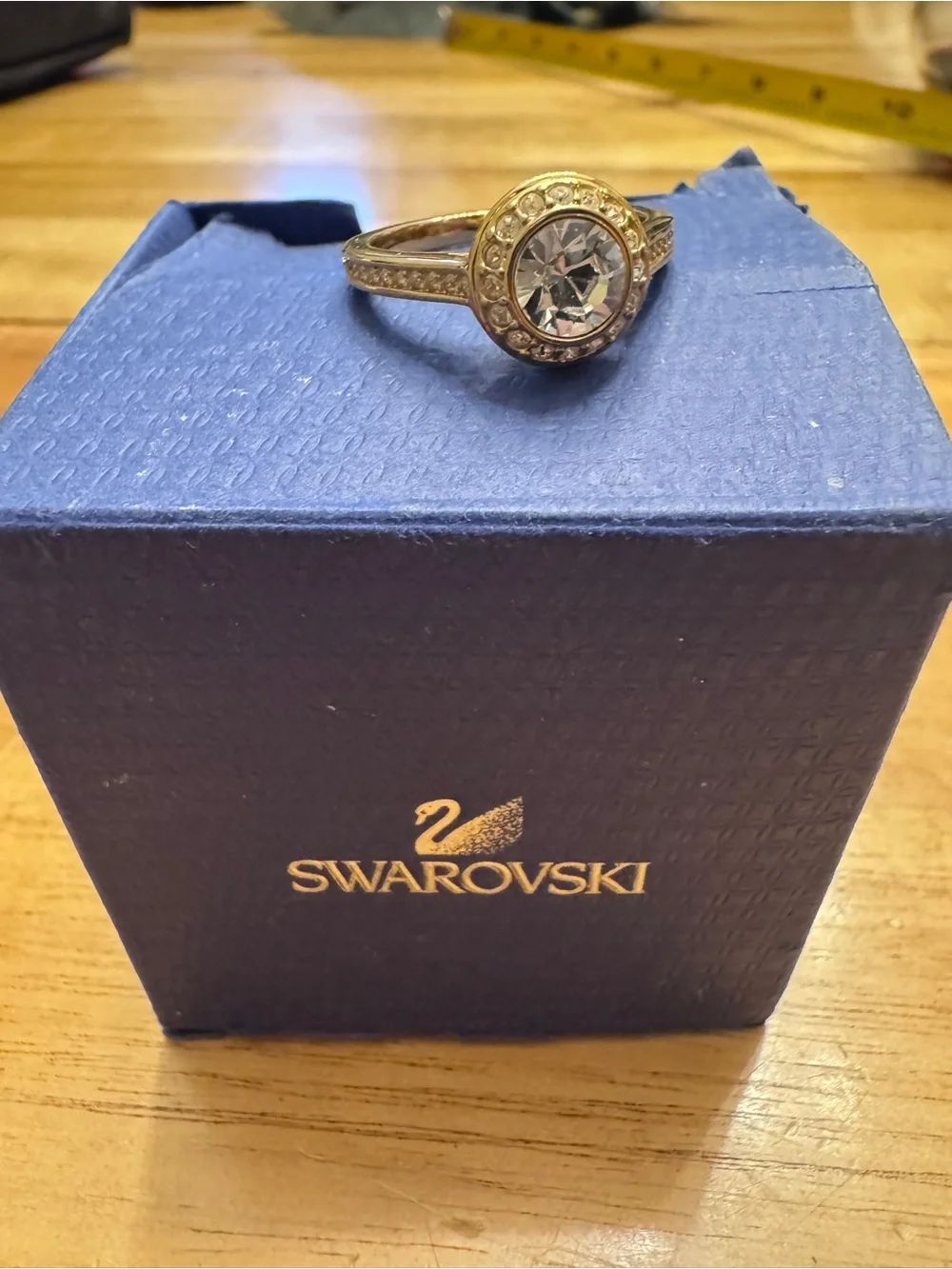Swarovski Gold-Tone Crystal Halo Ring - Clear Crystal Size 60 (US 9)